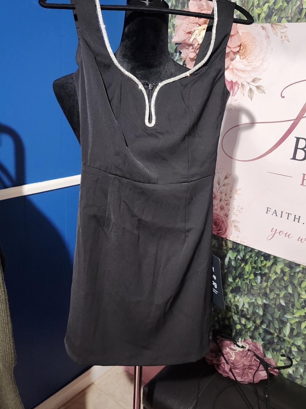 Lulus Classic Black Sleeveless Dress with Silver Trim